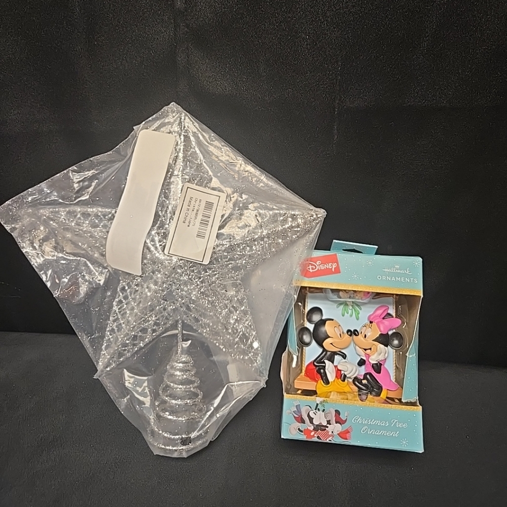 2 Piece Glitter Tree Topper & Mickey & Minnie Mouse Ornament